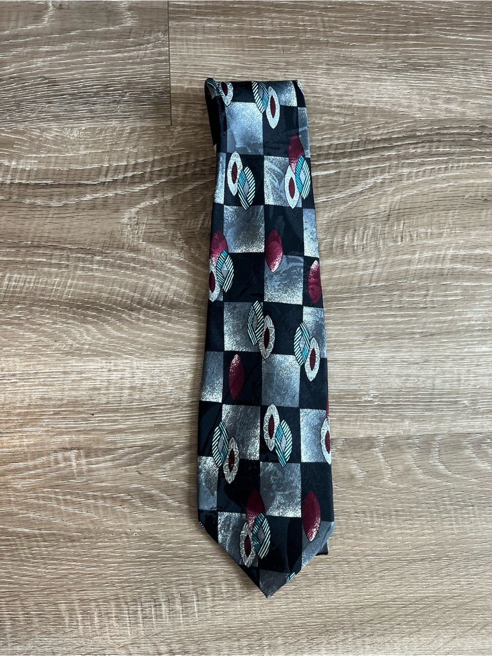 Emilio Romano 100% silk tie handmade Italy black grey checkered